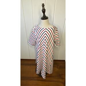 Petit Bateau Striped Dress A-line Short Sleeve Red White Blue Girl Size 10